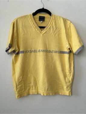 Versace Jeans Couture Yellow V-Neck Logo Tee